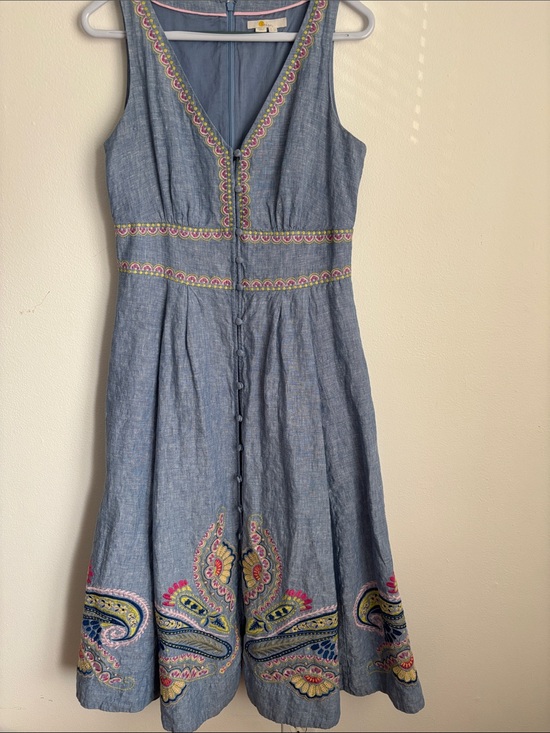 Boden Dresses & Skirts - Boden Blue Linen Delicately Embroidered Sleeveless Maxi Dress 8R Cotton Lined